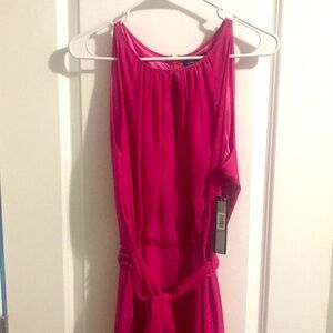 Tahari pink lined sleeveless dress belted flare dress with back zipper NWT